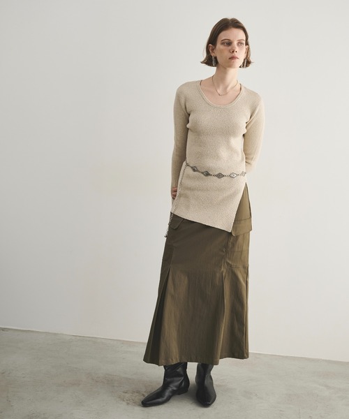 セール】カットディテールスラブニットトップス（ニット/セーター