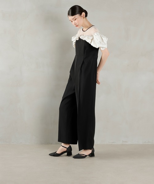 セール】リボンジャガード バイカラー オールインワンパンツドレス