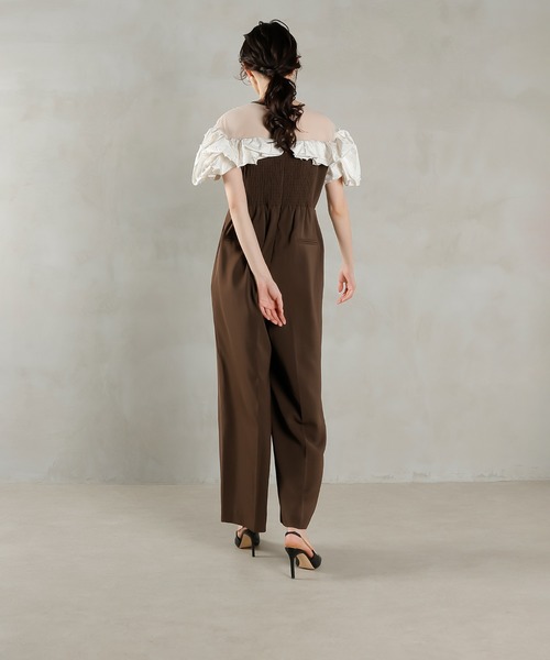 リボンジャガード バイカラー オールインワンパンツドレス（パンツ