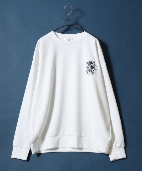 セール】Ponte Fabric Flower Graphic Print SweatShirt/ポンチ