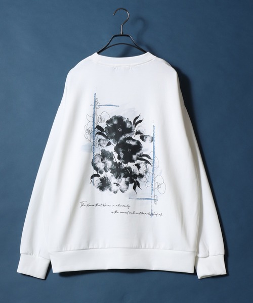 セール】Ponte Fabric Flower Graphic Print SweatShirt/ポンチ