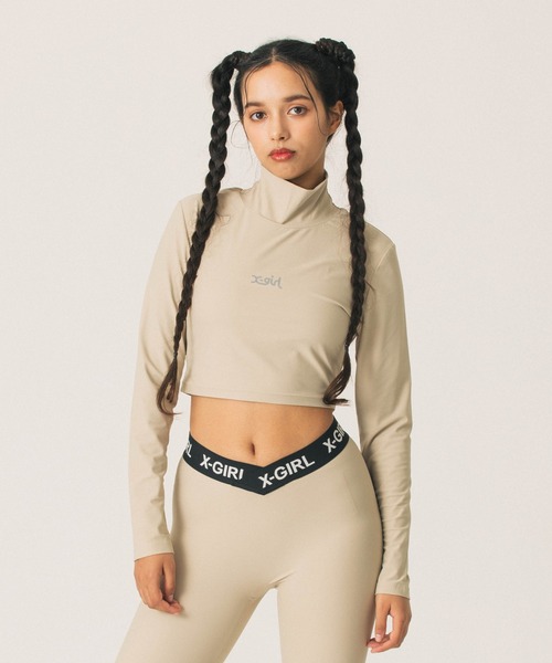 X-girl SPORTS(エックスガールスポーツ)の「HIGH NECK SHORT LS TOP(Tシャツ/カットソー・レディース・ブラック/ベージュ・MEDIUM/LARGE)」の3枚目の写真