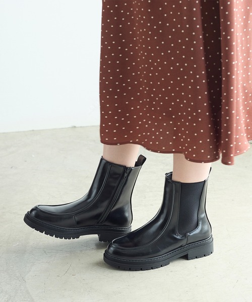 coca(ANDEX shoes product)(コカ)の「ショート丈 厚底サイドゴアブーツ(ブーツ・レディース・ブラック・SMALL/MEDIUM/LARGE)」の1枚目の写真
