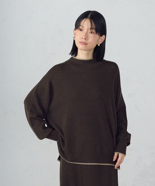 COMME CA ISM(コムサイズム)の「ライン配色 ボトルネックニットプルオーバー / セットアップ対応(ニット/セーター・レディース・ブラウン/ブラック・FREE)」の3枚目の写真