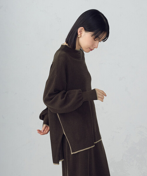 COMME CA ISM(コムサイズム)の「ライン配色 ボトルネックニットプルオーバー / セットアップ対応(ニット/セーター・レディース・ブラウン/ブラック・FREE)」の4枚目の写真