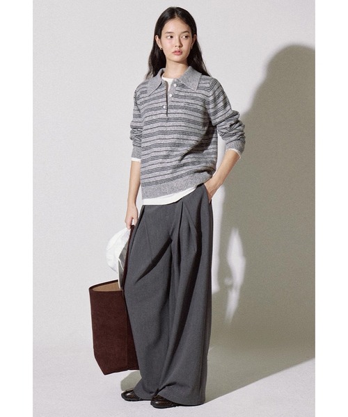 Fano Studios（ファノ ストゥディオズ）の「レースウエスト ダブルタック ワイドスラックス FQ25K012【Fano Studios】【2025AW】（スラックス・レディース・グレー・L/M/S）」の4枚目の写真