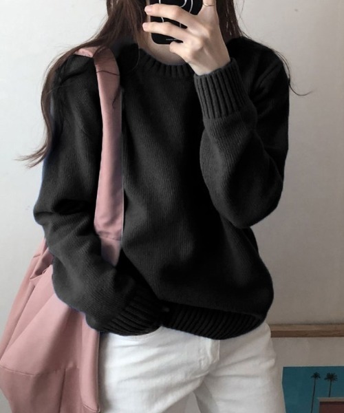 cammie(キャミー)の「クルーネックオーバーサイズニット(ニット/セーター・レディース・ホワイト/ブルー/ベージュ/ブラック・F)」の2枚目の写真