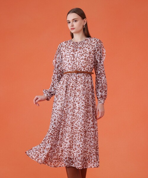 セール】レオパードプリントフリルスリーブワンピース（ワンピース