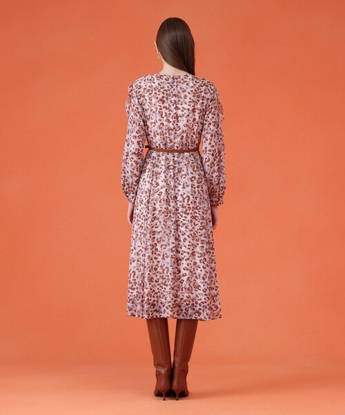 セール】レオパードプリントフリルスリーブワンピース（ワンピース