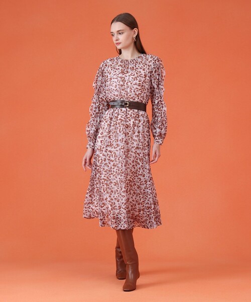 セール】レオパードプリントフリルスリーブワンピース（ワンピース
