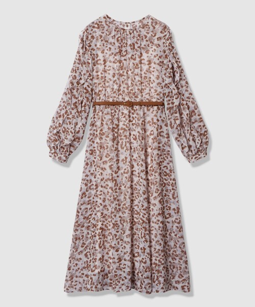 ANAYI レオパード柄 長袖　ワンピース セール】レオパードプリントフリルスリーブワンピース（ワンピース
