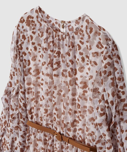 セール】レオパードプリントフリルスリーブワンピース（ワンピース