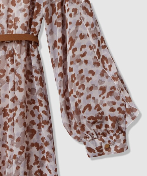 セール】レオパードプリントフリルスリーブワンピース（ワンピース