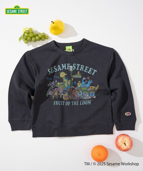 FRUIT OF THE LOOM（フルーツオブザルーム）の「【FRUIT OF THE LOOM】長袖スウェット① / キッズ / セサミストリート / コラボプリント / 総勢キャラクター（スウェット・キッズ・ピンク/アイボリー/ブラック・110cm/130cm/150cm）」の2枚目の写真