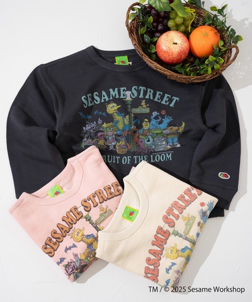 FRUIT OF THE LOOM（フルーツオブザルーム）の「【FRUIT OF THE LOOM】長袖スウェット① / キッズ / セサミストリート / コラボプリント / 総勢キャラクター（スウェット・キッズ・ピンク/アイボリー/ブラック・110cm/130cm/150cm）」の8枚目の写真