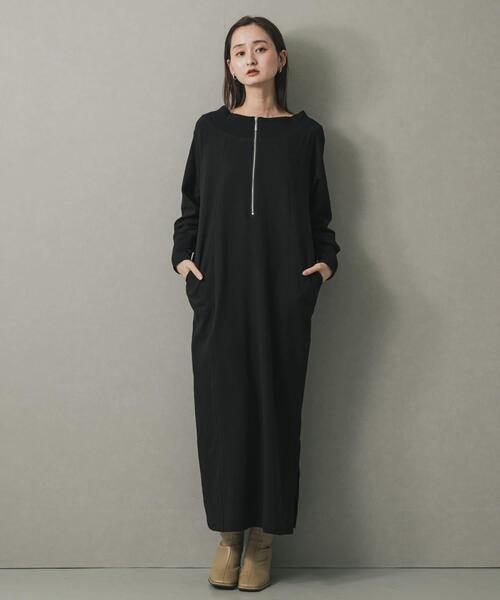 SENSE OF PLACE by URBAN RESEARCH（センスオブプレイスバイアーバンリサーチ）の「オフショルハーフジップワンピース（ワンピース・レディース・ブラック/ブラウン・S/ONE）」の3枚目の写真