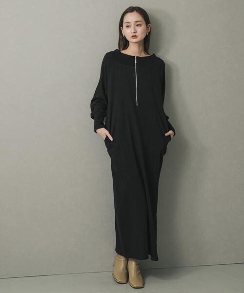 SENSE OF PLACE by URBAN RESEARCH（センスオブプレイスバイアーバンリサーチ）の「オフショルハーフジップワンピース（ワンピース・レディース・ブラック/ブラウン・S/ONE）」の4枚目の写真