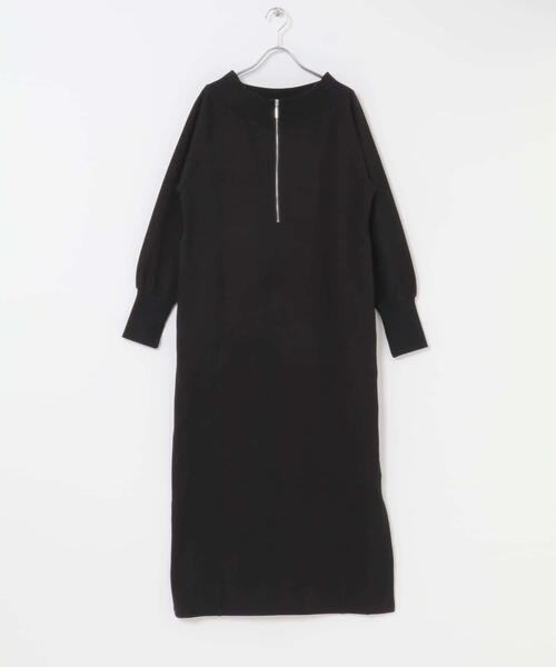 SENSE OF PLACE by URBAN RESEARCH（センスオブプレイスバイアーバンリサーチ）の「オフショルハーフジップワンピース（ワンピース・レディース・ブラック/ブラウン・S/ONE）」の8枚目の写真