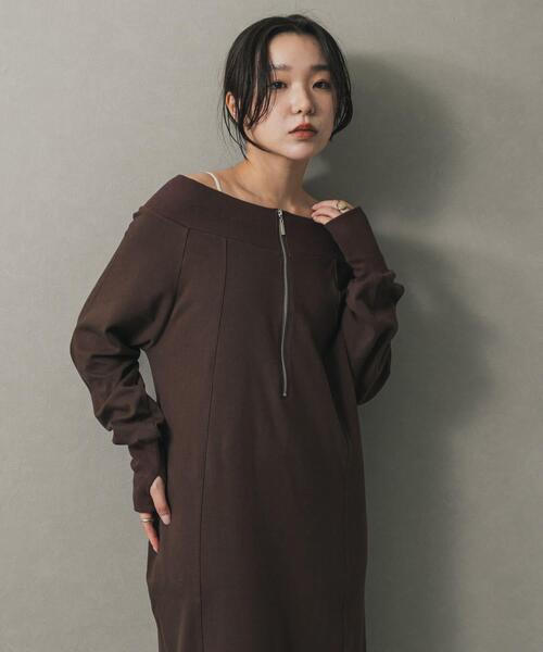 SENSE OF PLACE by URBAN RESEARCH（センスオブプレイスバイアーバンリサーチ）の「オフショルハーフジップワンピース（ワンピース・レディース・ブラック/ブラウン・S/ONE）」の10枚目の写真