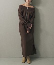 with CHANMOMO 黒 ハーフジップ ワンピース ハーフジップ」に該当するワンピース（コットン）ファッション