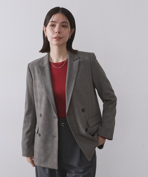 セール】グレンチェックダブルジャケット/セットアップ対応可【洗える