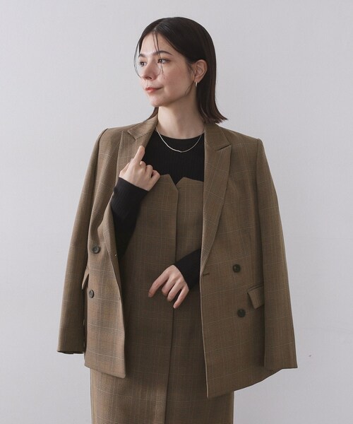 セール】グレンチェックダブルジャケット/セットアップ対応可【洗える