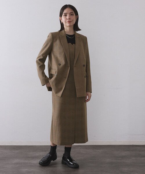 セール】グレンチェックダブルジャケット/セットアップ対応可【洗える