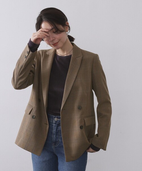 OPAQUE.CLIP（オペークドットクリップ）の「グレンチェックダブルジャケット/セットアップ対応可【洗える】（テーラードジャケット・レディース・グレー系1/ダークブラウン系1・40/38/42）」の6枚目の写真