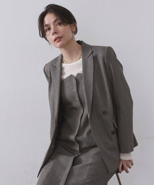 OPAQUE.CLIP（オペークドットクリップ）の「グレンチェックダブルジャケット/セットアップ対応可【洗える】（テーラードジャケット・レディース・グレー系1/ダークブラウン系1・40/38/42）」の9枚目の写真