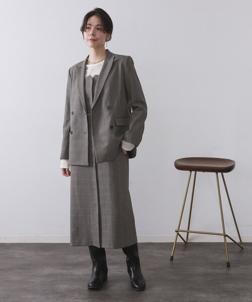 OPAQUE.CLIP（オペークドットクリップ）の「グレンチェックダブルジャケット/セットアップ対応可【洗える】（テーラードジャケット・レディース・グレー系1/ダークブラウン系1・40/38/42）」の10枚目の写真