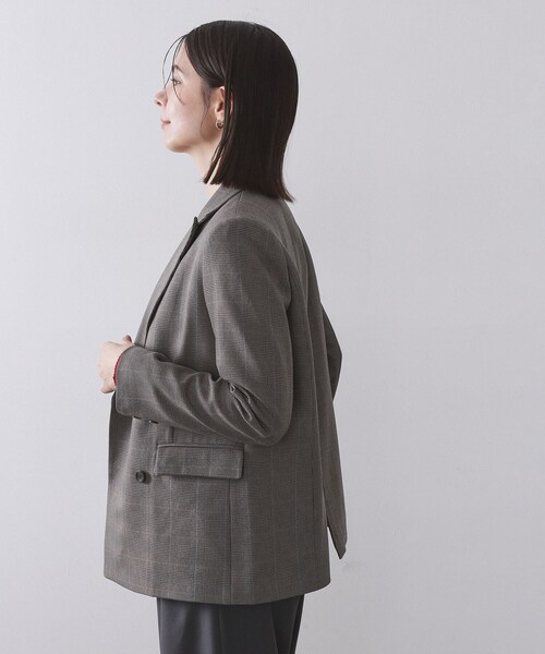 OPAQUE.CLIP（オペークドットクリップ）の「グレンチェックダブルジャケット/セットアップ対応可【洗える】（テーラードジャケット・レディース・グレー系1/ダークブラウン系1・40/38/42）」の11枚目の写真