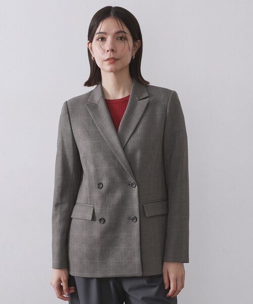 セール】グレンチェックダブルジャケット/セットアップ対応可【洗える