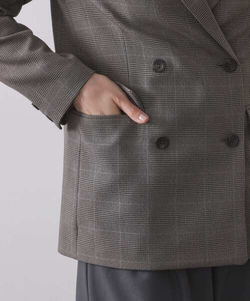 セール】グレンチェックダブルジャケット/セットアップ対応可【洗える