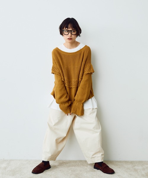 Crisp(クリスプ)の「クロップドボリュームパンツ(チノパンツ・レディース・アイボリー/ブラック/ブラウン・FREE)」の7枚目の写真