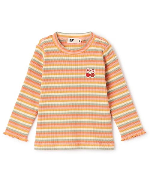 KP（ケーピー）の「マルチボーダー テレコ 長袖Tシャツ（Tシャツ/カットソー・キッズ・レッド/オレンジ・80ｃｍ/90cm/100cm/110cm/120cm/130cm）」の2枚目の写真