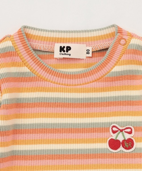 KP（ケーピー）の「マルチボーダー テレコ 長袖Tシャツ（Tシャツ/カットソー・キッズ・レッド/オレンジ・80ｃｍ/90cm/100cm/110cm/120cm/130cm）」の4枚目の写真