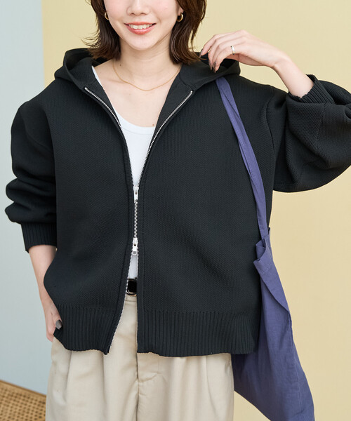FREAK'S STORE（フリークスストア）の「限定展開　軽量ニット フルジップパーカー（カーディガン/ボレロ・レディース・ブラック/レッド/ブラウン/ナチュラル/ネイビー/グレー・ﾌﾘ-）」の9枚目の写真