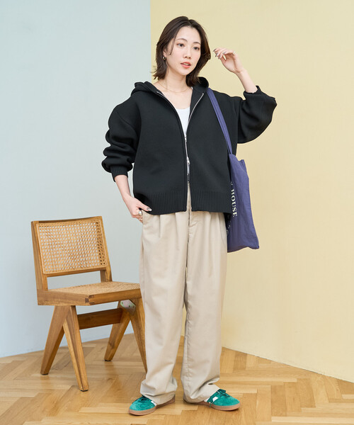 FREAK'S STORE（フリークスストア）の「限定展開　軽量ニット フルジップパーカー（カーディガン/ボレロ・レディース・ブラック/レッド/ブラウン/ナチュラル/ネイビー/グレー・ﾌﾘ-）」の10枚目の写真