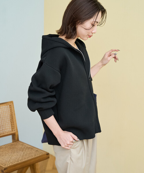 FREAK'S STORE（フリークスストア）の「限定展開　軽量ニット フルジップパーカー（カーディガン/ボレロ・レディース・ブラック/レッド/ブラウン/ナチュラル/ネイビー/グレー・ﾌﾘ-）」の11枚目の写真