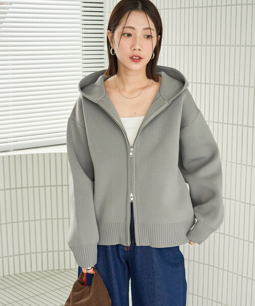 FREAK'S STORE（フリークスストア）の「限定展開　軽量ニット フルジップパーカー（カーディガン/ボレロ・レディース・ブラック/レッド/ブラウン/ナチュラル/ネイビー/グレー・ﾌﾘ-）」の14枚目の写真