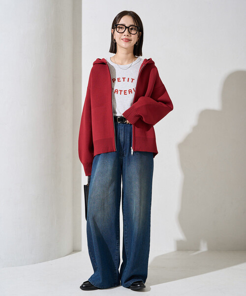 FREAK'S STORE（フリークスストア）の「限定展開　軽量ニット フルジップパーカー（カーディガン/ボレロ・レディース・ブラック/レッド/ブラウン/ナチュラル/ネイビー/グレー・ﾌﾘ-）」の22枚目の写真