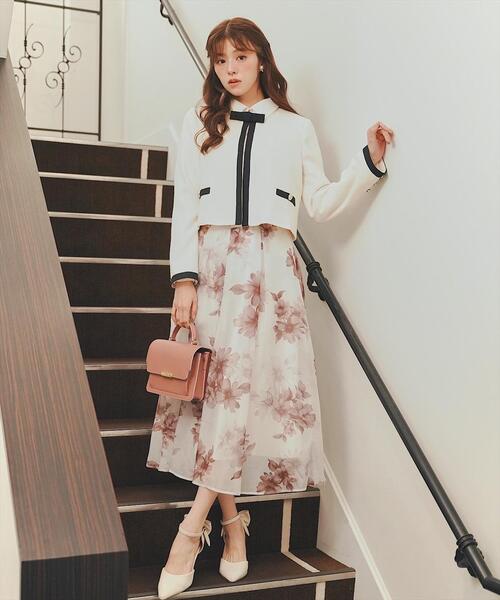 SWINGLE（スウィングル）の「ノーカラーリボンジャケット（ノーカラージャケット・レディース・ブラック/オフホワイト・SMALL/MEDIUM）」の14枚目の写真