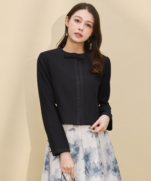 SWINGLE（スウィングル）の「ノーカラーリボンジャケット（ノーカラージャケット・レディース・ブラック/オフホワイト・SMALL/MEDIUM）」の6枚目の写真