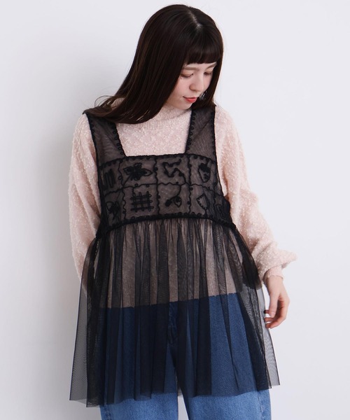 l'atelier du savon（アトリエドサボン）の「_いちごのコード刺繍　重ねるチュールブラウス（シャツ/ブラウス・レディース・ブラック/オフホワイト・FREE）」の8枚目の写真