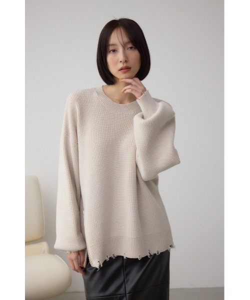 AZUL by moussy(アズールバイマウジー)の「サイドZIPニットトップス(ニット/セーター・レディース・アイボリー/ブラック系その他/グレー/ボルドー・FREE)」の6枚目の写真