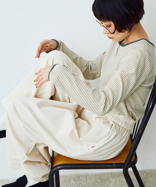 Crisp(クリスプ)の「ヘンリーボーダーTシャツ(Tシャツ/カットソー・レディース・ブラック/ベージュ・FREE)」の10枚目の写真