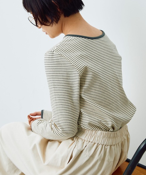 Crisp(クリスプ)の「ヘンリーボーダーTシャツ(Tシャツ/カットソー・レディース・ブラック/ベージュ・FREE)」の11枚目の写真