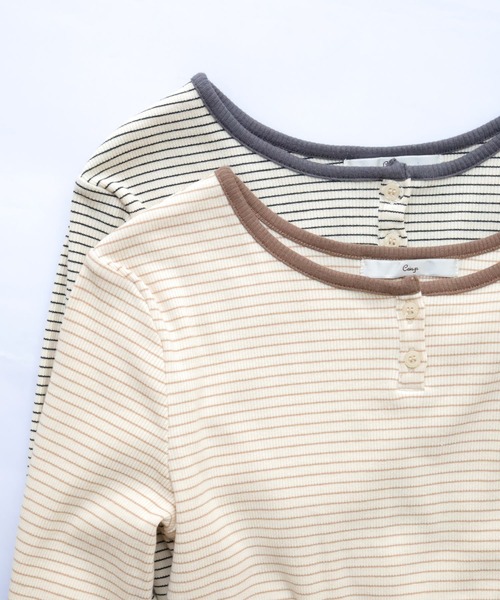Crisp(クリスプ)の「ヘンリーボーダーTシャツ(Tシャツ/カットソー・レディース・ブラック/ベージュ・FREE)」の19枚目の写真
