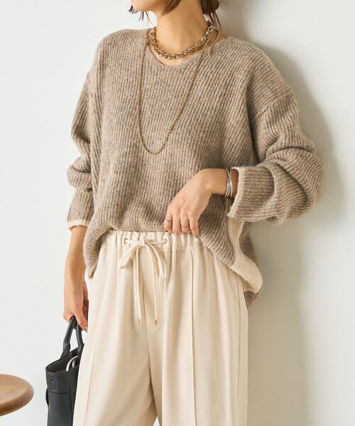 Jena espace merveilleux(ジェナ エスパスメルヴェイユ)の「【スタイルアップ】配色アゼVニット(ニット/セーター・レディース・ベージュ/ブラウン/グレー・FREE)」の22枚目の写真