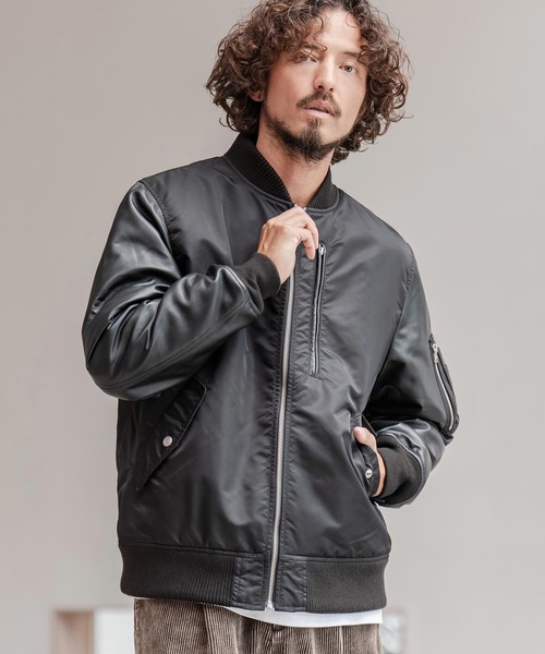 【美品】CAMBIO ラムレザー×ナイロン M-A1ジャケット CAMBIO（カンビオ）の「mj7361-レザー×ナイロンMA-1ジャケット